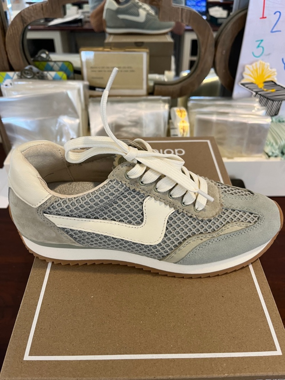 Dolce Vita Gray and Cream Mesh Suede Sneakers